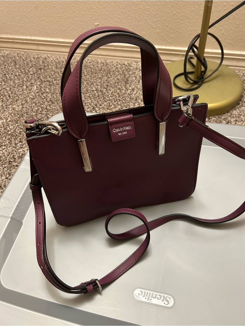 Calvin Klein Women's Wine Leather Satchel with Removable Strap